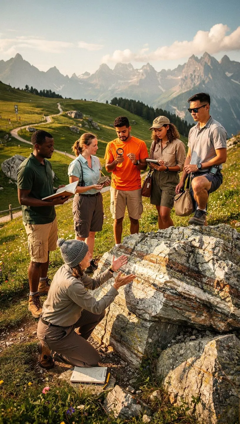 Ein geologischer Lehrer erklärt die verschiedenen Gesteinsarten anhand von Mustern und Proben.