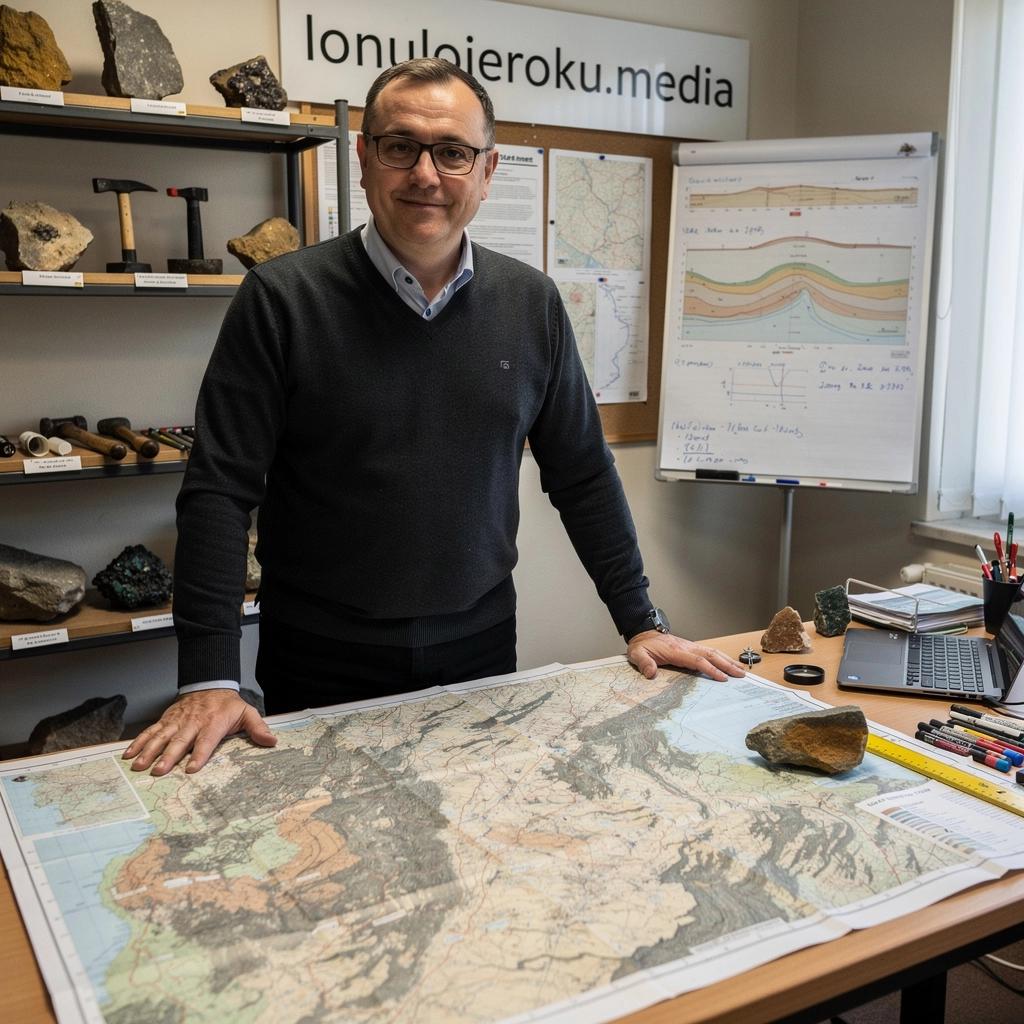 Ein Student, der an einem Computer einen Online-Kurs über Mineralien verfolgt.